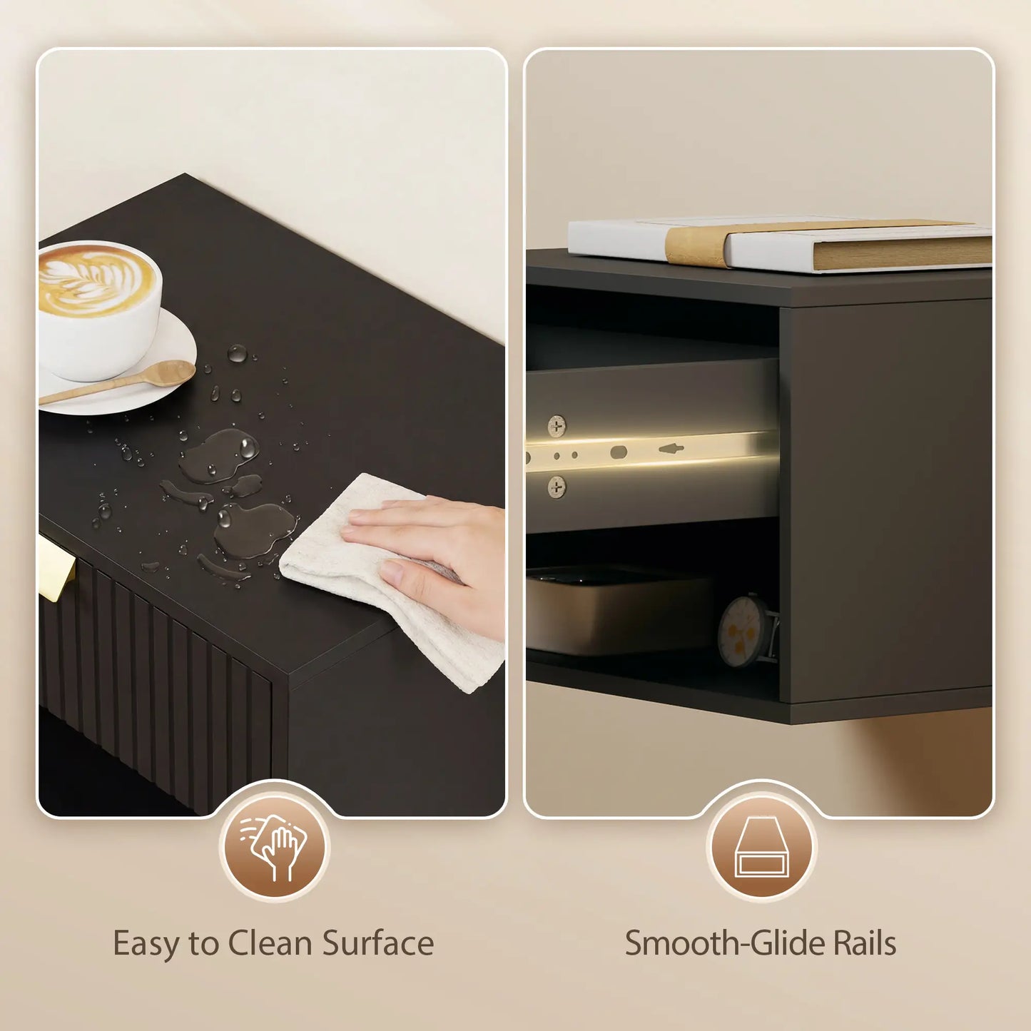 Wall Mounted Bedside Tables, Floating Nightstands, Black Bedside Tables at Gallery Canada