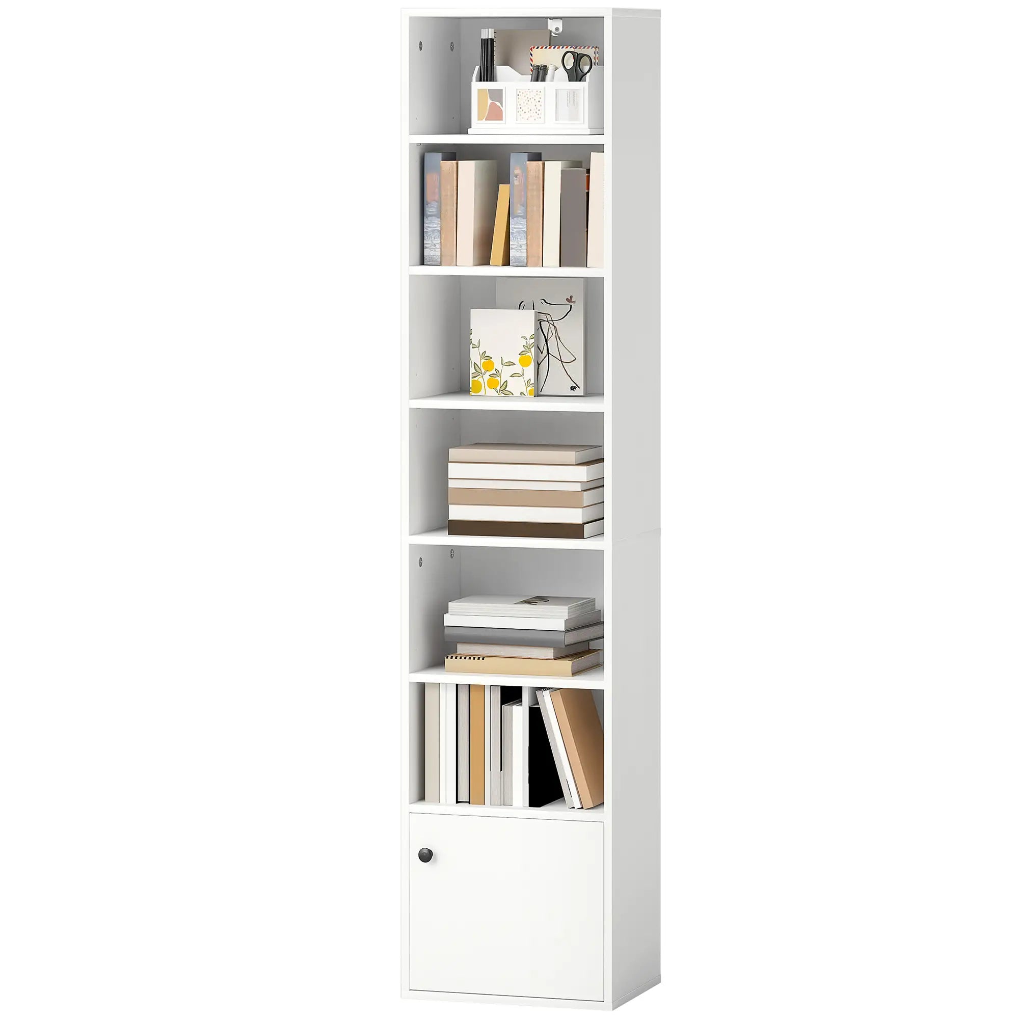 7-Tier Bookcase, Display Shelf with Cabinet, White Display Bookshelves White at Gallery Canada