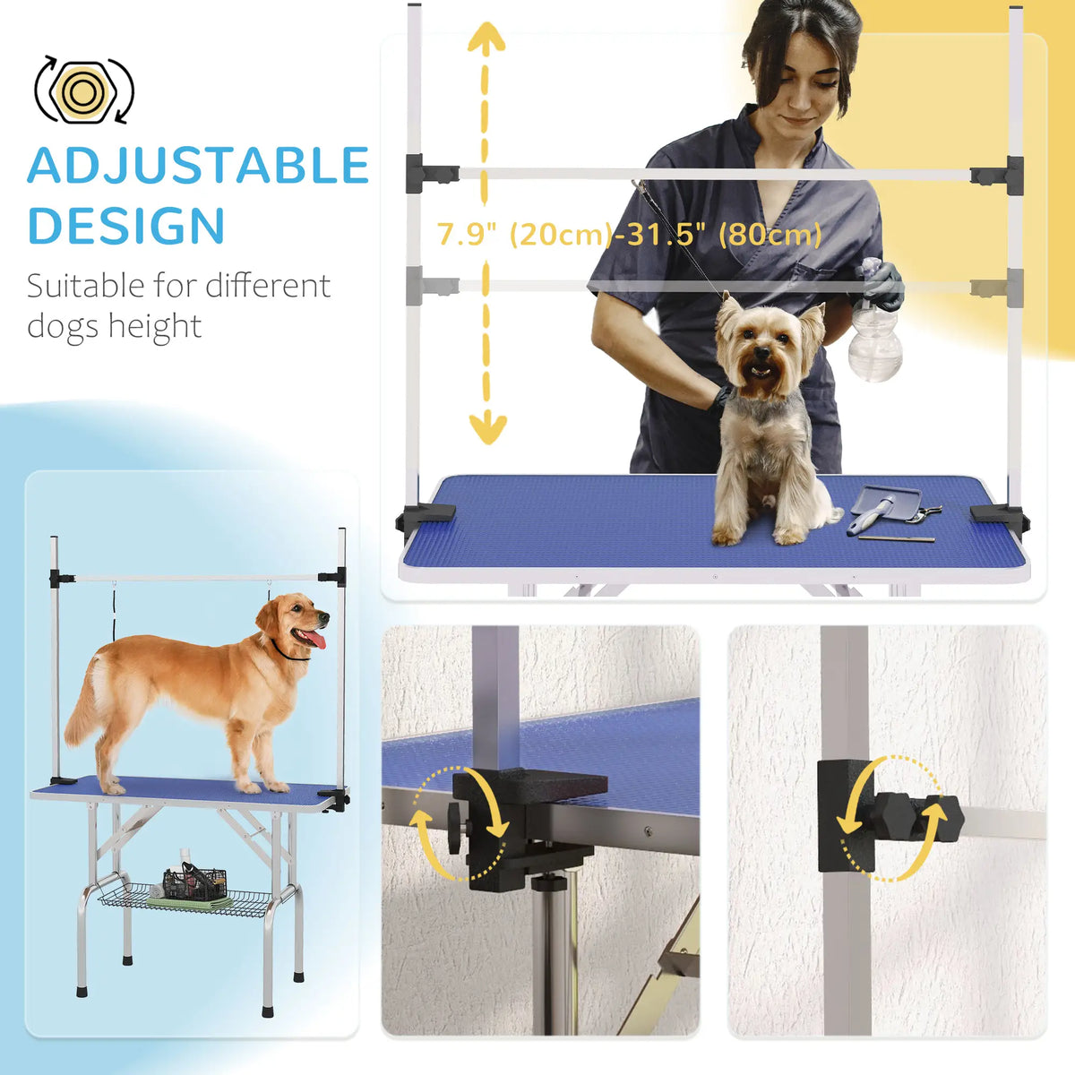 Adjustable Dog Grooming Table, 2 Safety Slings, Storage Basket, Blue Dog Grooming Tables at Gallery Canada