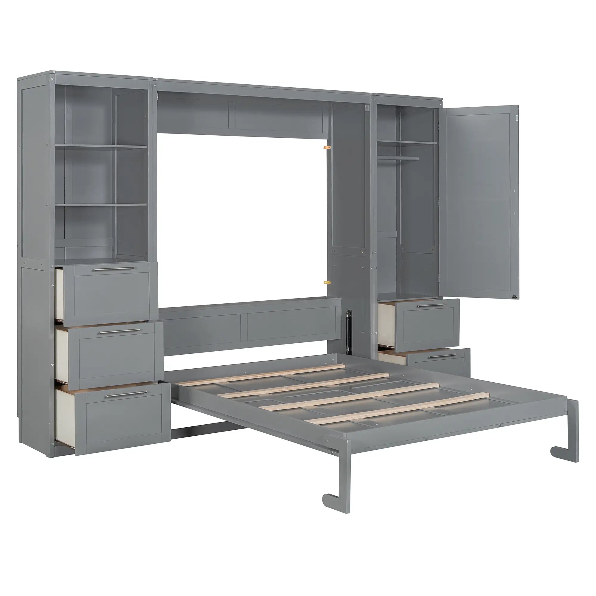 Murphy Bed with Closet, Drawers, Shelves, 120