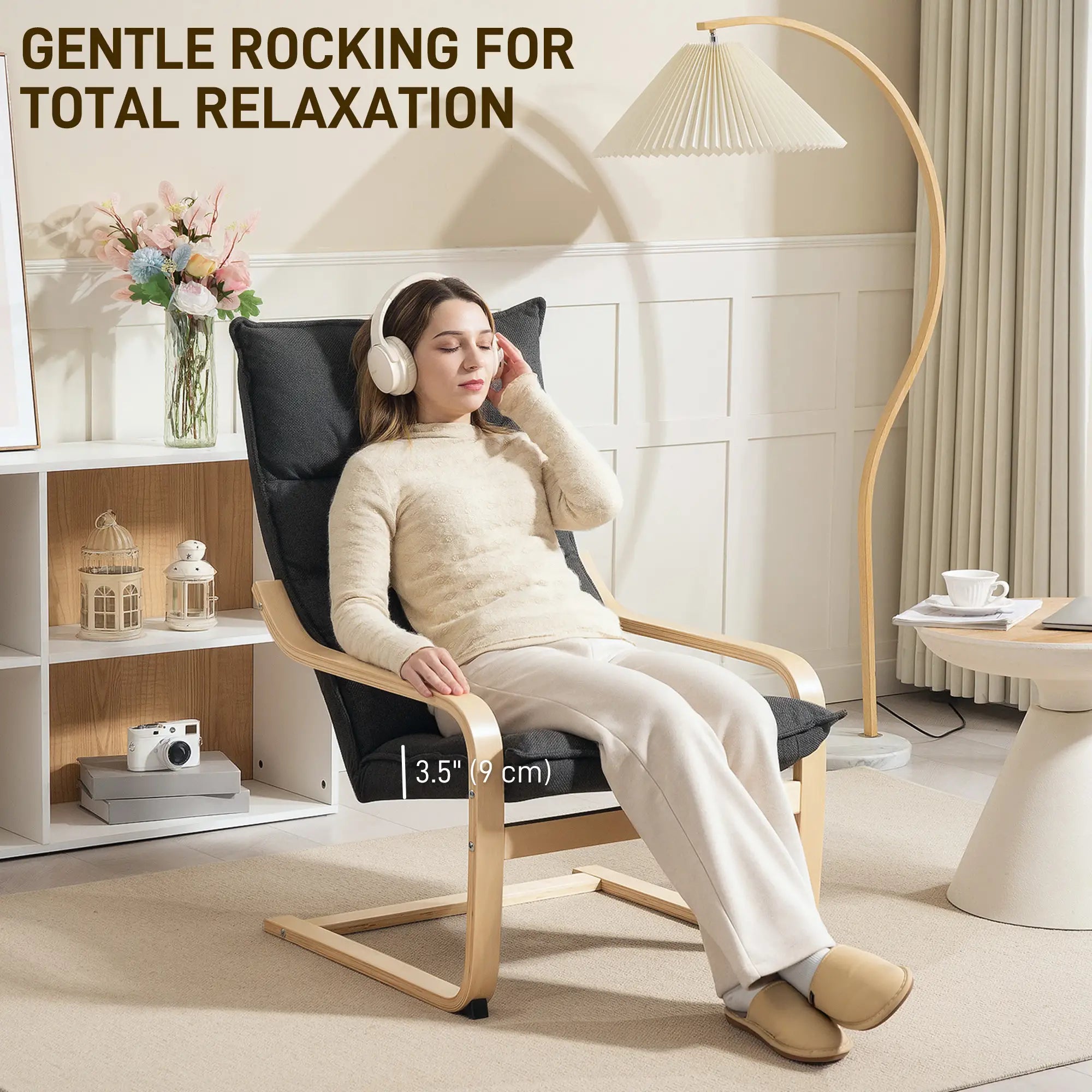 Modern Upholstered Armchair, Curved Leg, Living Room, Dark Grey Accent Chairs at Gallery Canada