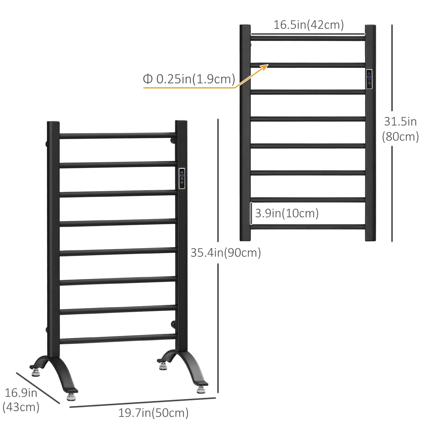 8-Bar Heated Towel Warmer, Wall Mounted, Adjustable Temperature, Black Bath Accessories at Gallery Canada