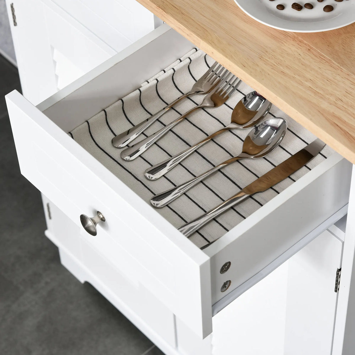 Coastal Kitchen Buffet Hutch, Wood Storage Cupboard, Glass Door, White Kitchen Pantry Cabinets at Gallery Canada