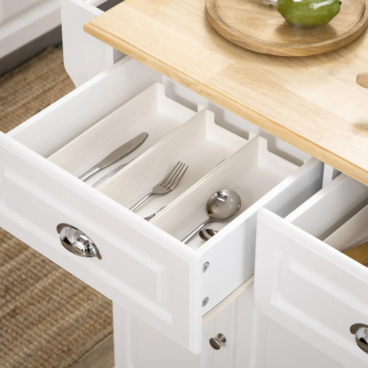Kitchen Island With Storage, Rolling Cart, Rubber Wood Top, White Kitchen Islands & Kitchen Carts at Gallery Canada