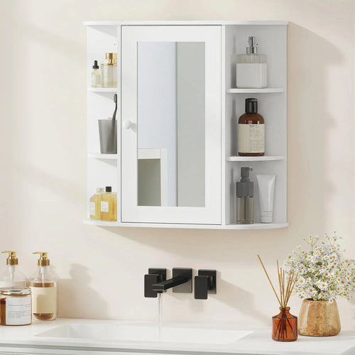 Mirrored Bathroom Wall Cabinet, Wall Mounted, With Door & Shelves, White