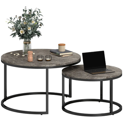 Modern Coffee Table Set of 2, Nesting Side Tables, Metal Base, Faux Marbled Grey, Grey Coffee Tables at Gallery Canada