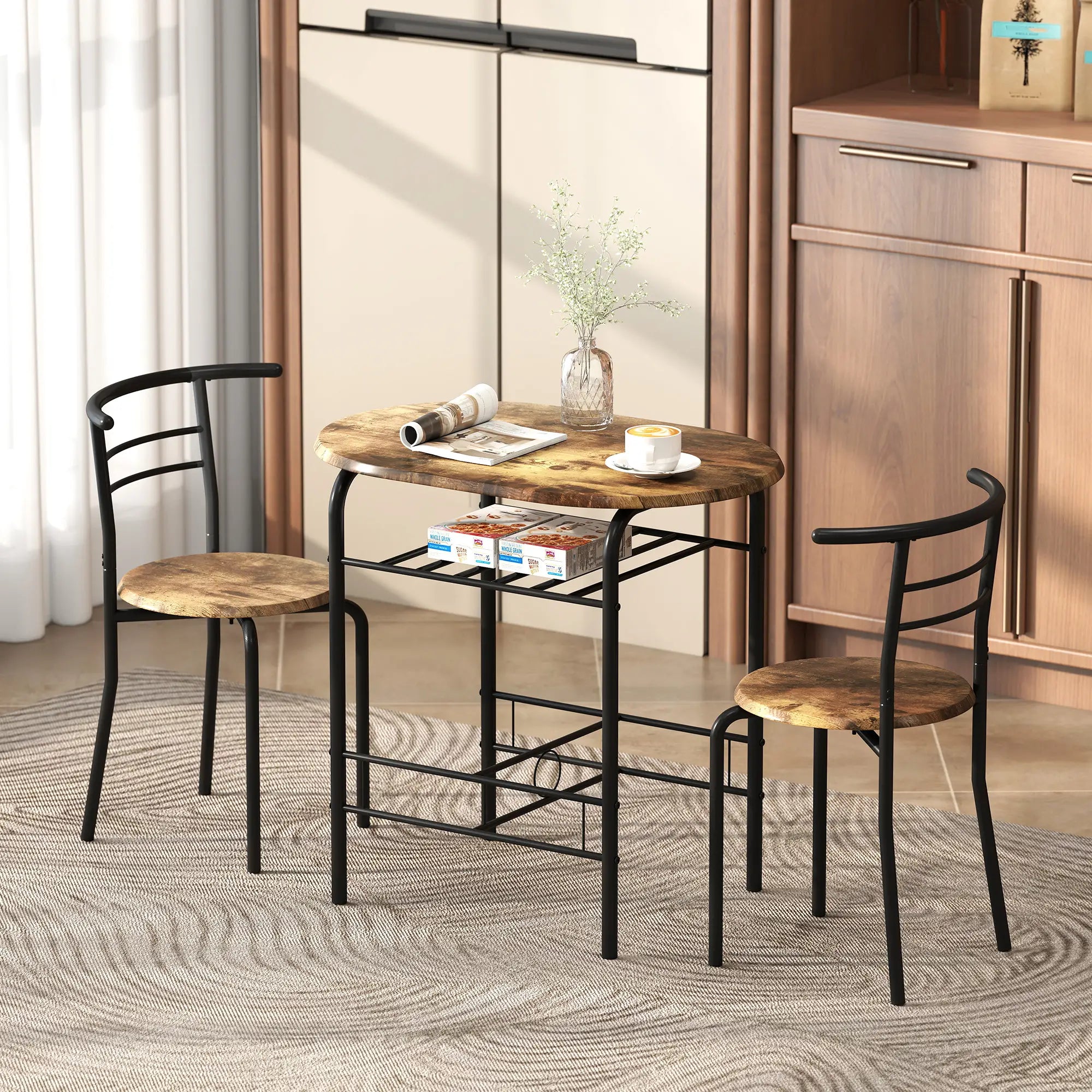 Dining Table Set Of 3, Kitchen Table And Chairs, Rustic Brown Dining Table Sets at Gallery Canada