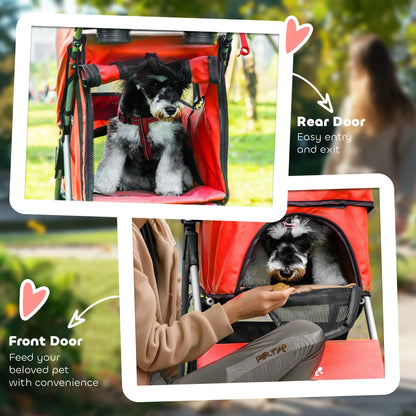Foldable Pet Stroller, 4 Wheels, Cup Holder, Storage Basket, Red Dog Bike Trailers & Strollers at Gallery Canada