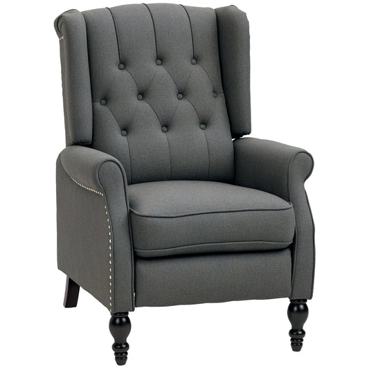 Wingback Reclining Chair with Footrest, Button Tufted, Dark Grey Single Sofas Dark Grey at Gallery Canada