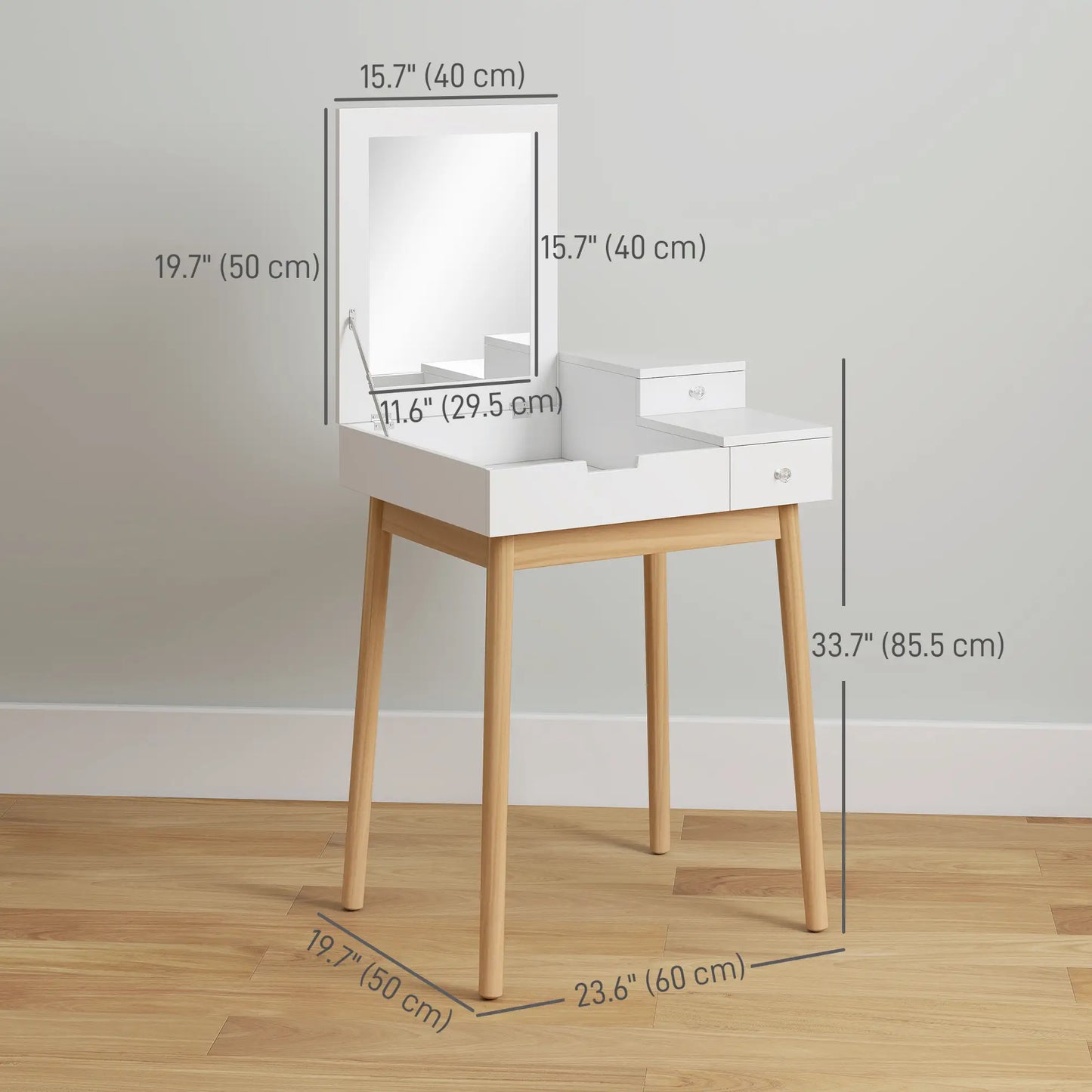 Modern Makeup Vanity Table, Flip-Up Mirror, 2 Drawers, White Dressing & Vanity Tables at Gallery Canada