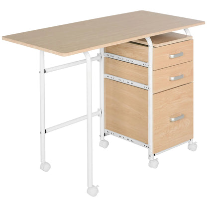 Foldable Computer Desk with Drawers, 6 Wheels, Natural Writing Desks at Gallery Canada