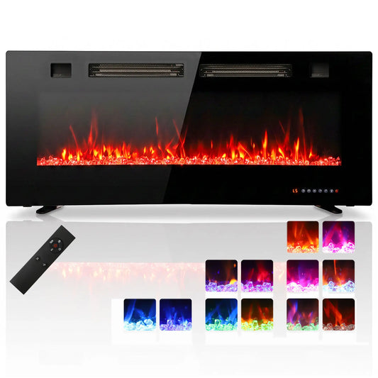 42" Electric Fireplace, Ultra-Thin Recessed, Wall Mounted, Black, Black Electric Fireplaces Black at Gallery Canada