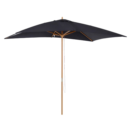 7' x 10' Wooden Patio Umbrella, Rectangle Garden Parasol, Outdoor Sunshade Canopy, Bamboo Ribs, Black Sun Umbrellas Black at Gallery Canada