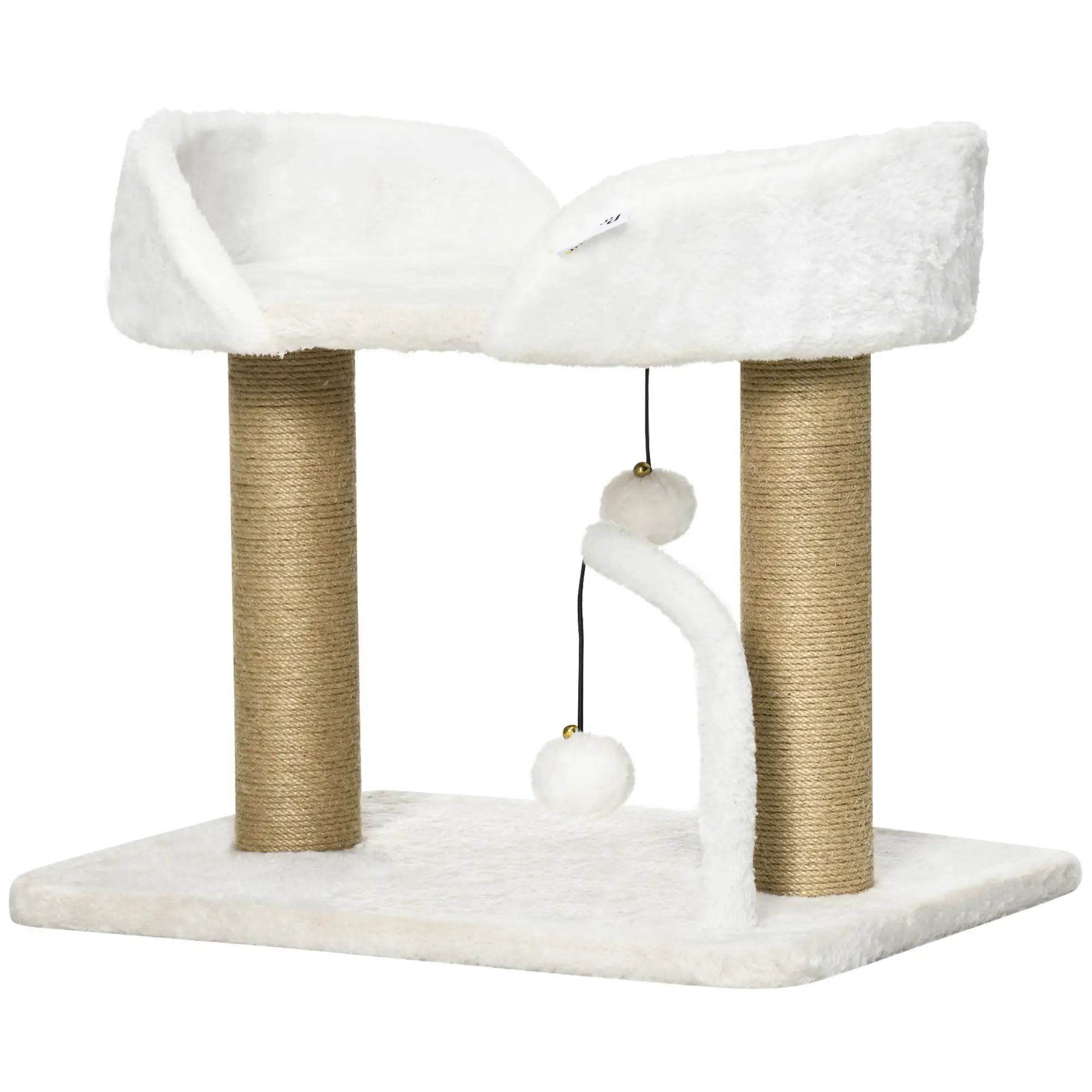 Small Cat Tower Condo, Jute Scratching Posts, Top Perch, Dangling Balls, White Cat Trees White at Gallery Canada