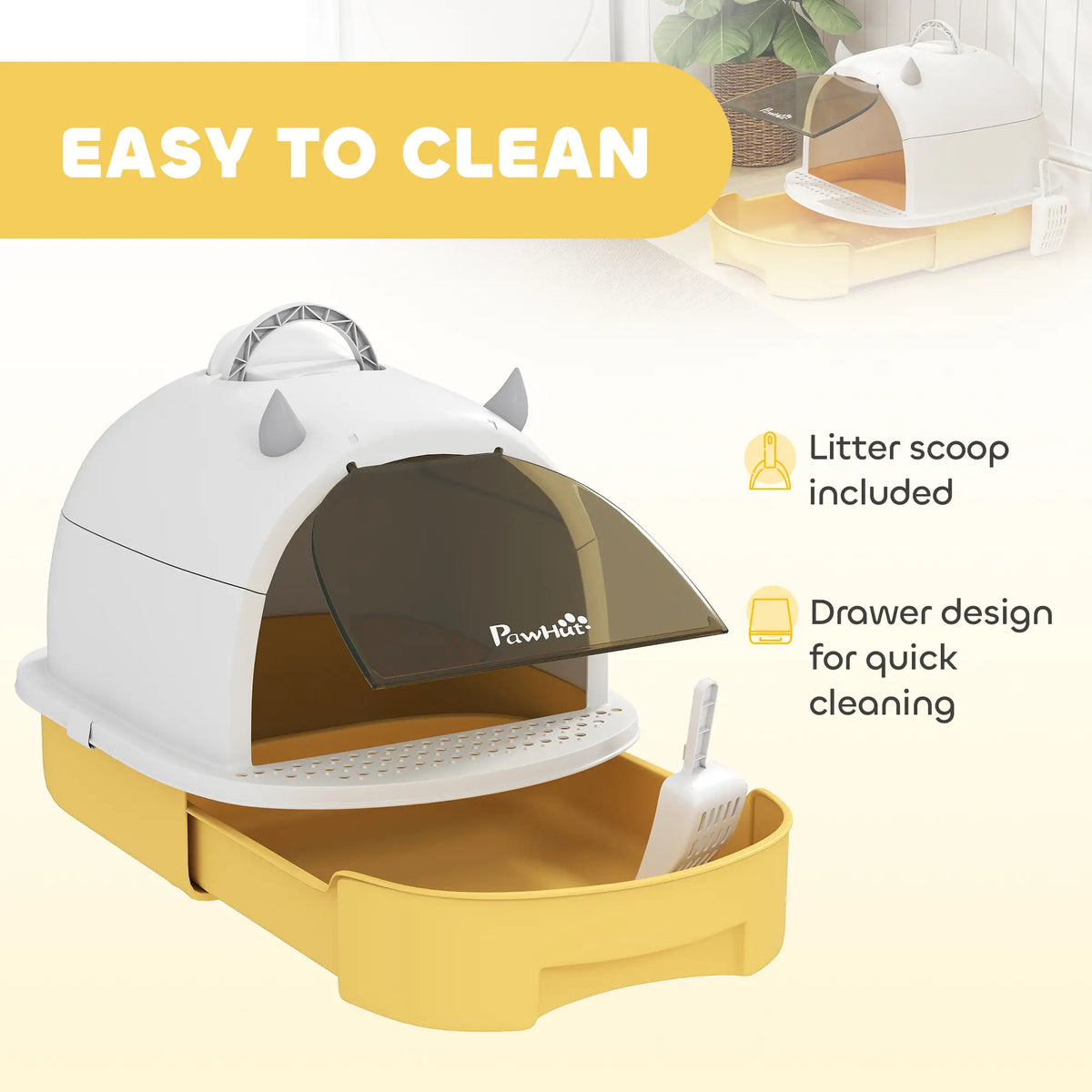 Cat Litter Box With Lid, Front Door Flap, Scoop, Handle, Yellow Cat Litter Box Enclosures at Gallery Canada