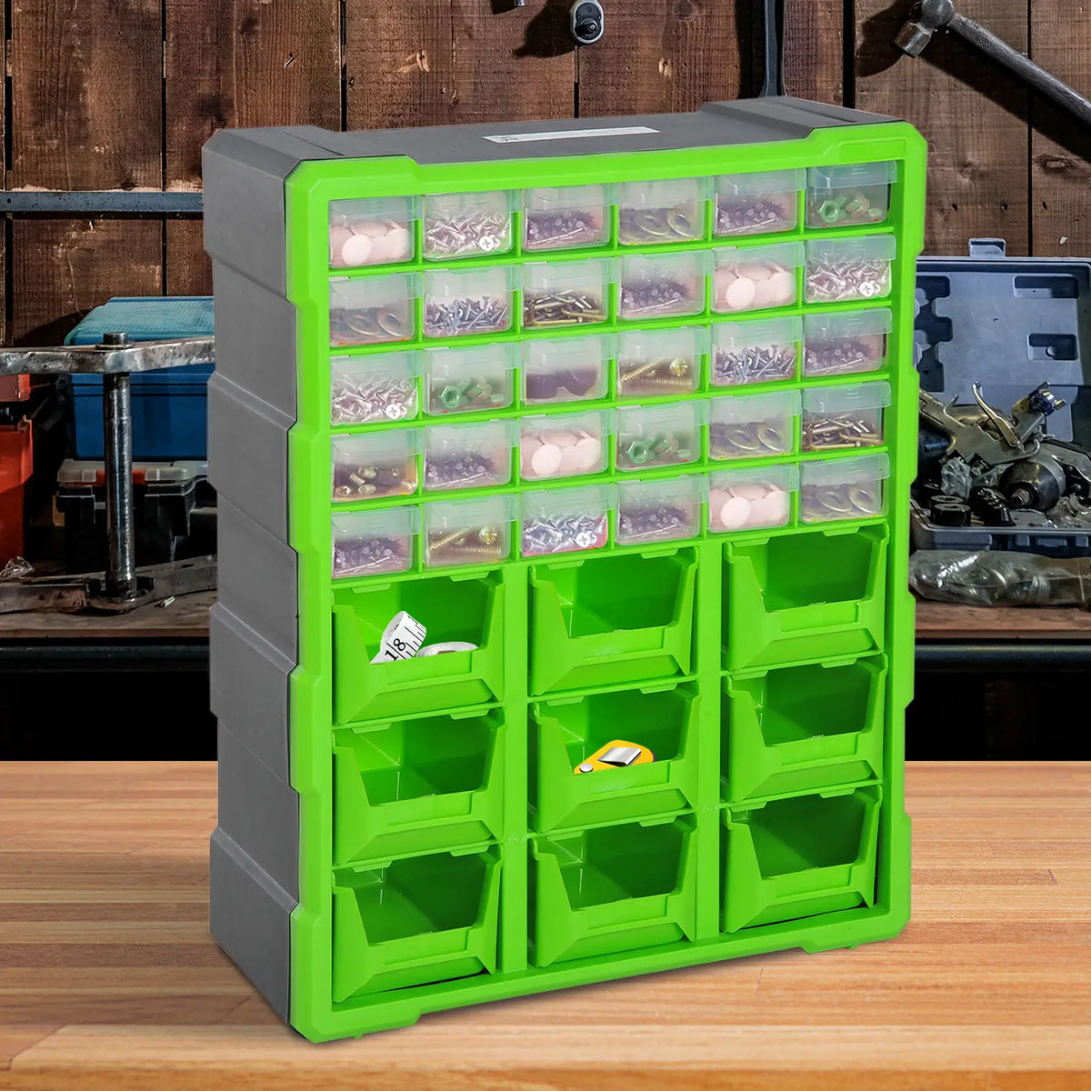Plastic 39 Drawer Parts Organizer, Wall Mount Storage Cabinet, Green Tool Organizers at Gallery Canada