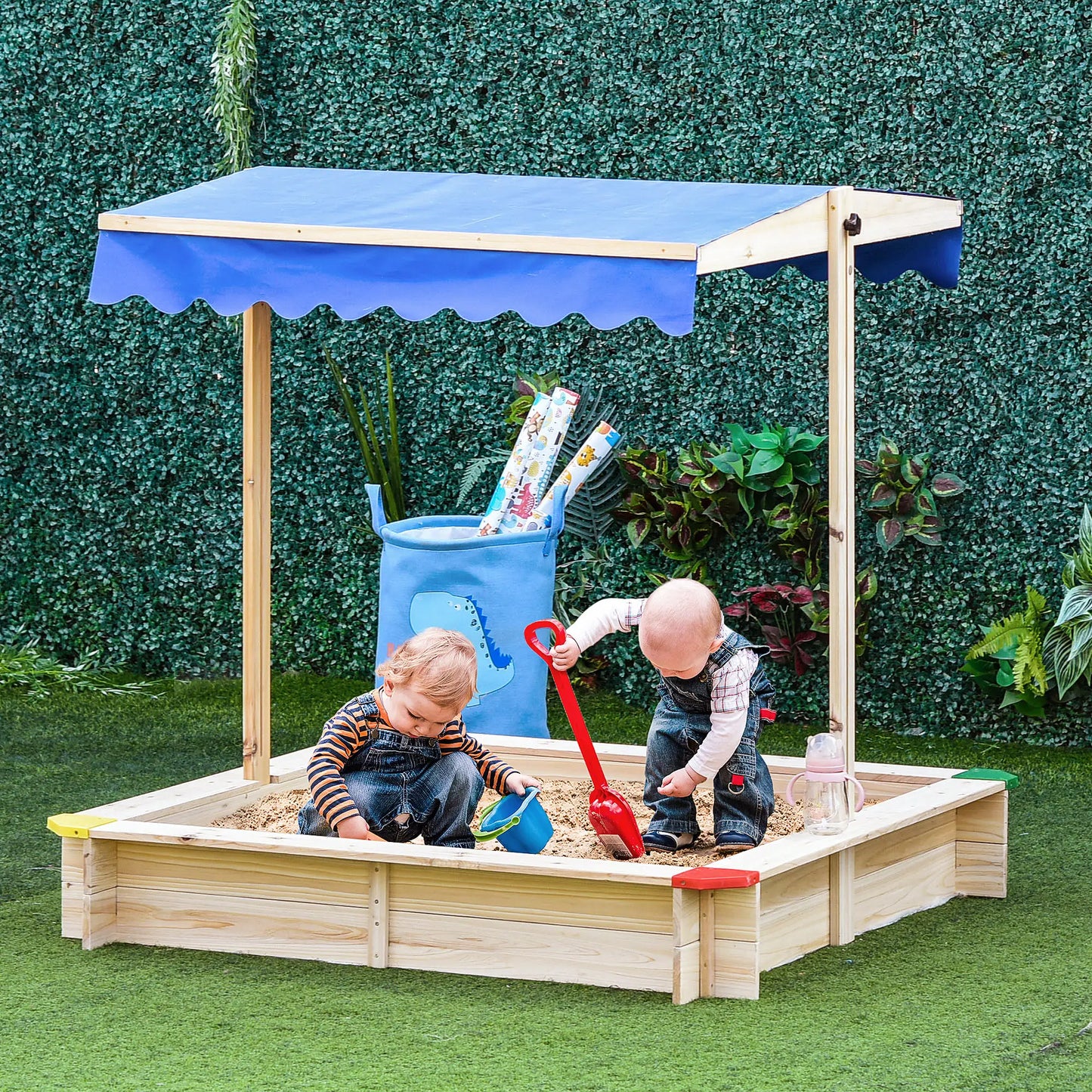 Kids Wooden Sandbox With Cover, 47" x 47" x 47", Natural Sandboxes & Accessories at Gallery Canada