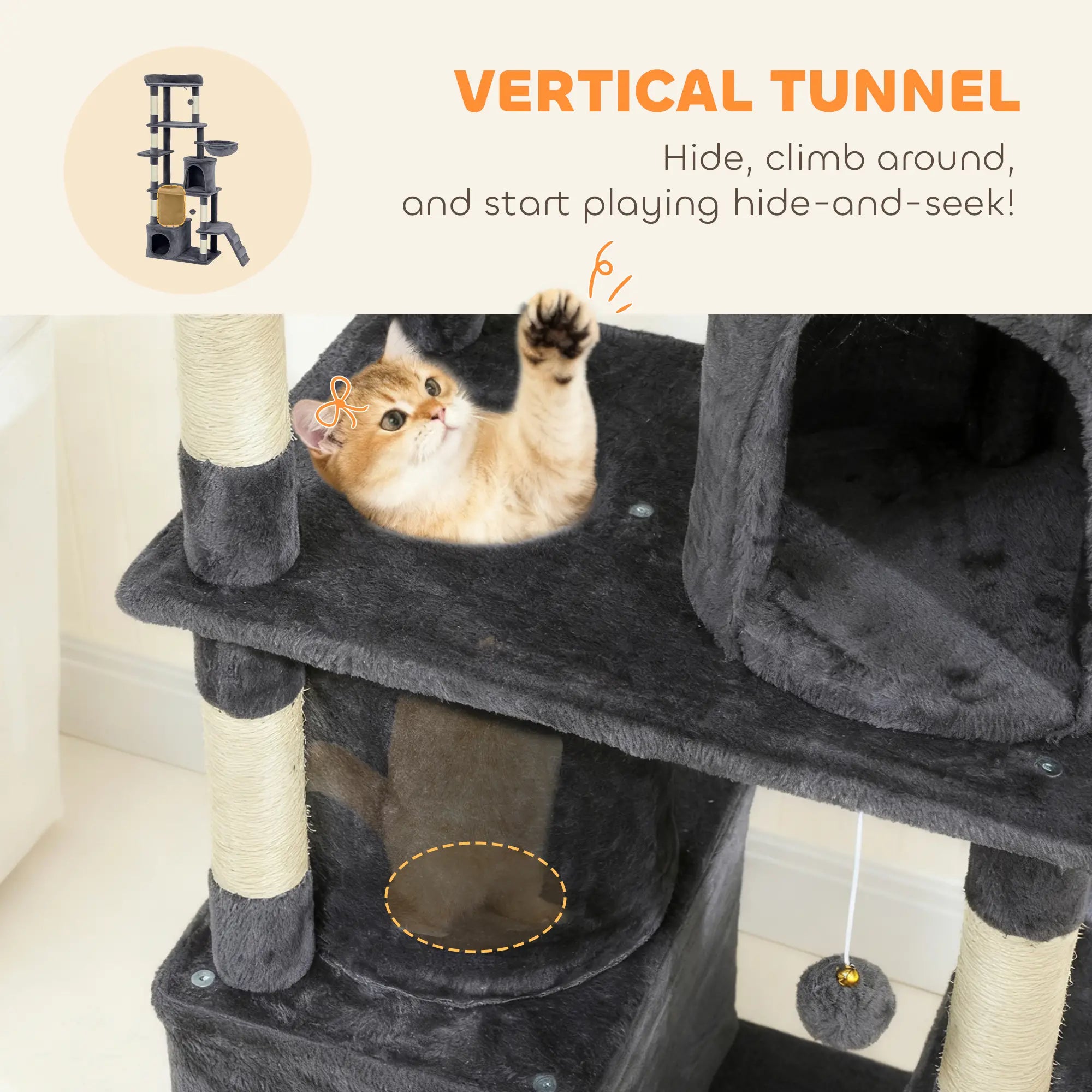 67 Inch Large Cat Tree, 7 Scratching Posts, Tunnel, 2 Condos, Hammock, Dark Grey Cat Towers at Gallery Canada