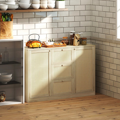 Boho Sideboard Buffet Cabinet, Kitchen Coffee Bar, 3 Drawers, 2 Shelves, 4 Racks, Natural Storage Cabinets at Gallery Canada