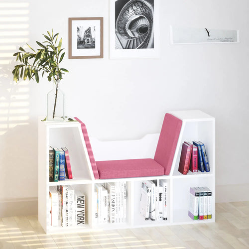 6-Cubby Bookcase with Seat Cushion, Cube Storage Shelf, Pink