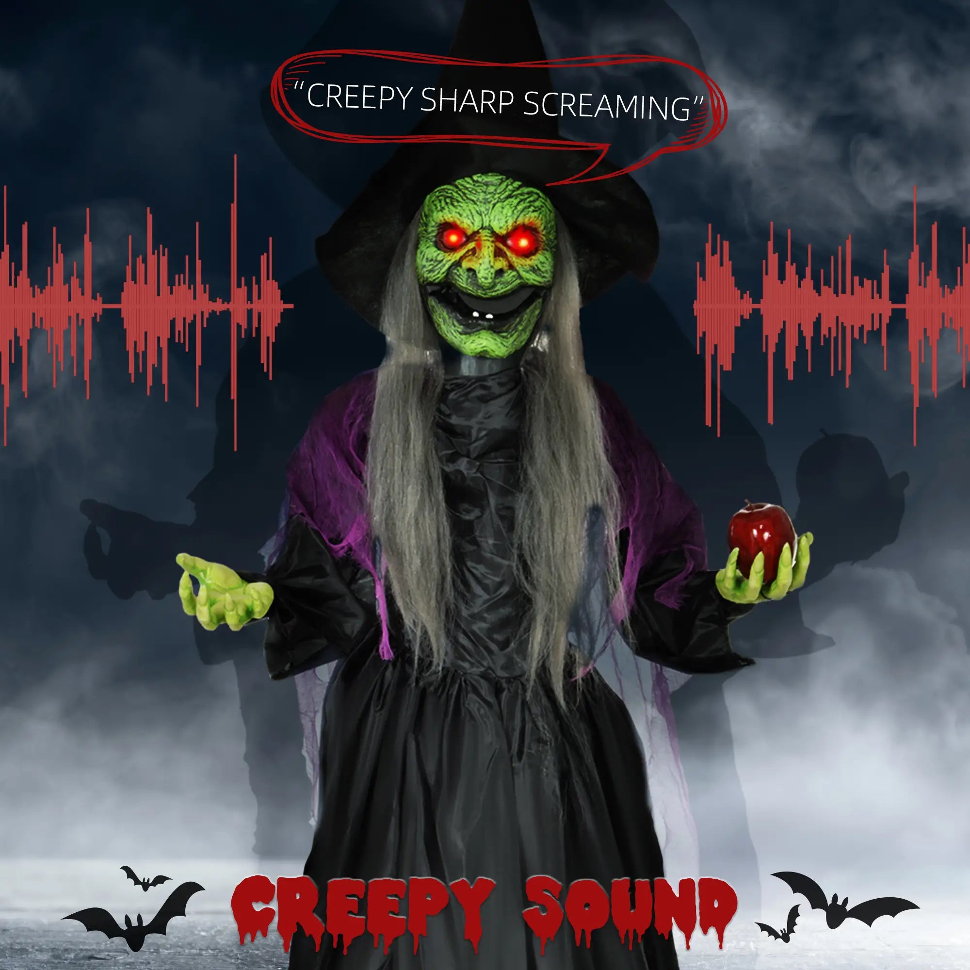 5.9' Life Size Animatronic Old Witch, Sound, Motion Activated, Light Up Eyes Halloween Decorations at Gallery Canada