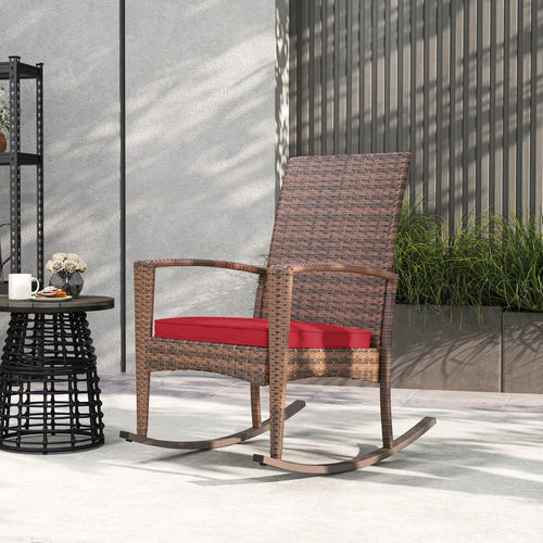 Outdoor PE Rattan Rocking Chair, Garden Glider, Wine Red