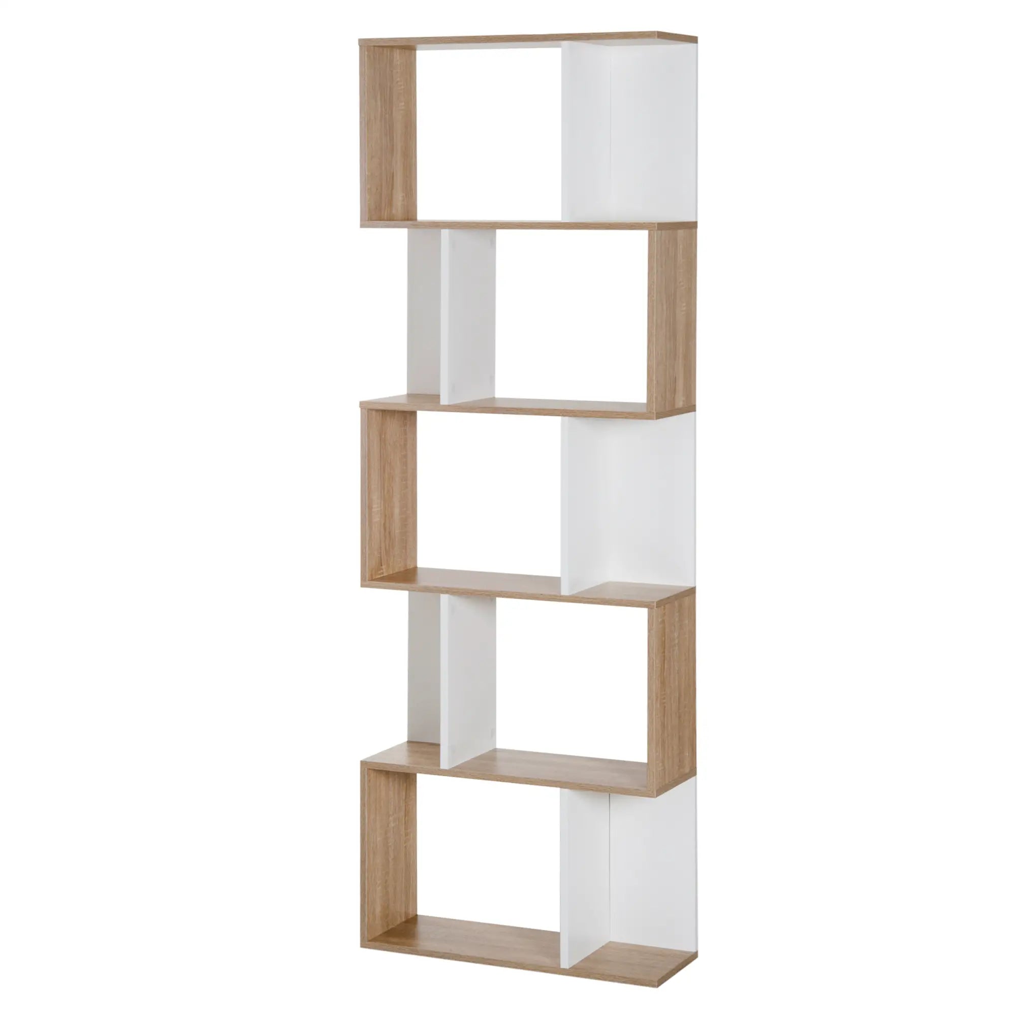5-Tier Geometric Bookcase, Modern Room Divider, White Display Bookshelves at Gallery Canada