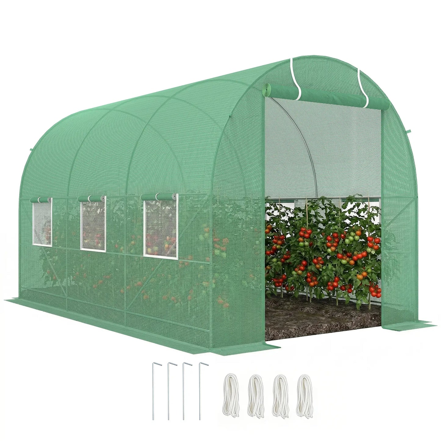 11.5' x 6.6' x 6.6' Walk-in Greenhouse, PE Cover, Roll Up Door, Windows, Green Walk In Greenhouses Deep Green at Gallery Canada