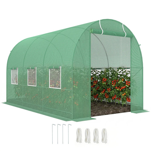 11.5' x 6.6' x 6.6' Walk-in Greenhouse, PE Cover, Roll Up Door, Windows, Green