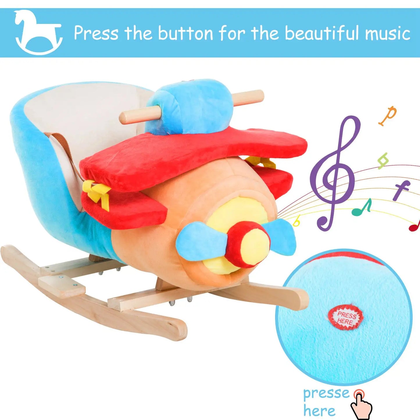 Wooden Rocking Horse Plane, Plush Seat, Sound, Red Rocking Horses at Gallery Canada