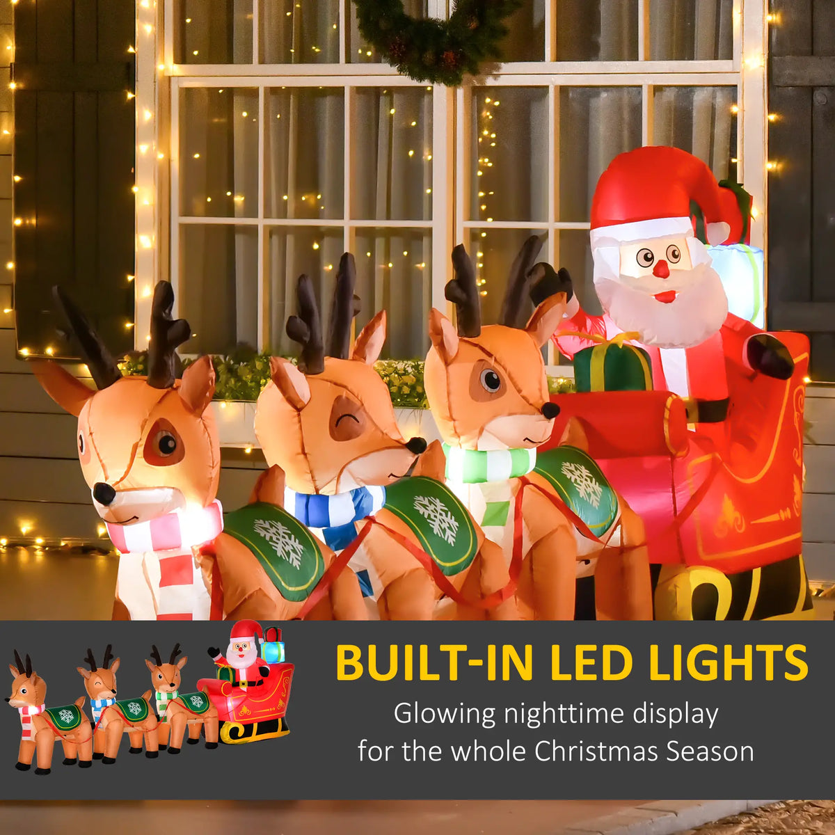 4.5ft Inflatable Santa Claus on Sleigh with 3 Deer, LED Lights Christmas Inflatables at Gallery Canada