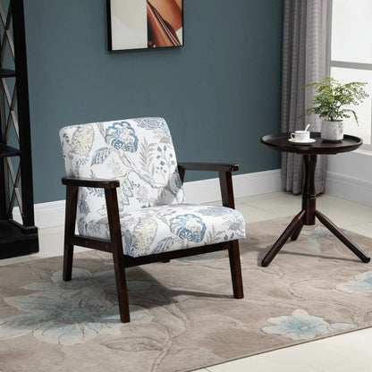 Mid-Century Modern Accent Chair, Retro Fabric Armchair, Wooden Arm, Floral Accent Chairs Flower Pattern at Gallery Canada