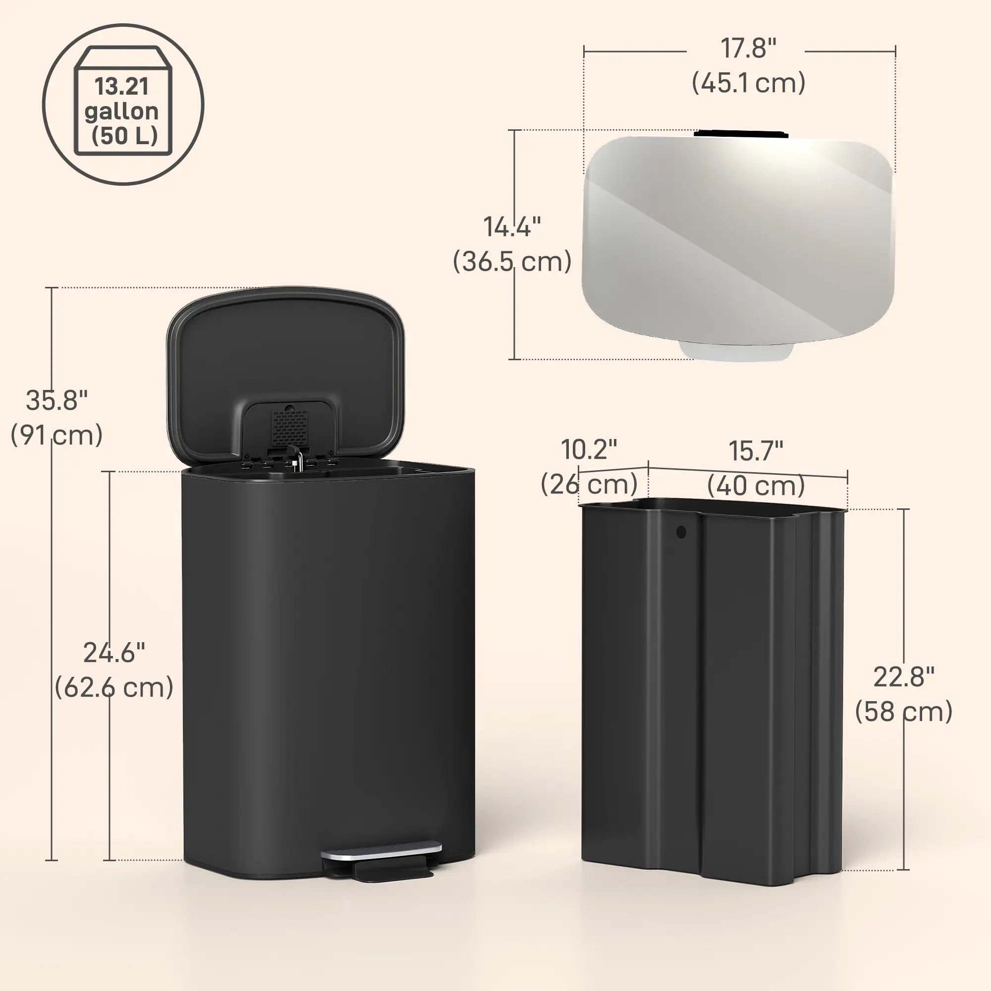 13.2 Gal Fingerprint-Proof Trash Can, Black Kitchen Trash Cans at Gallery Canada