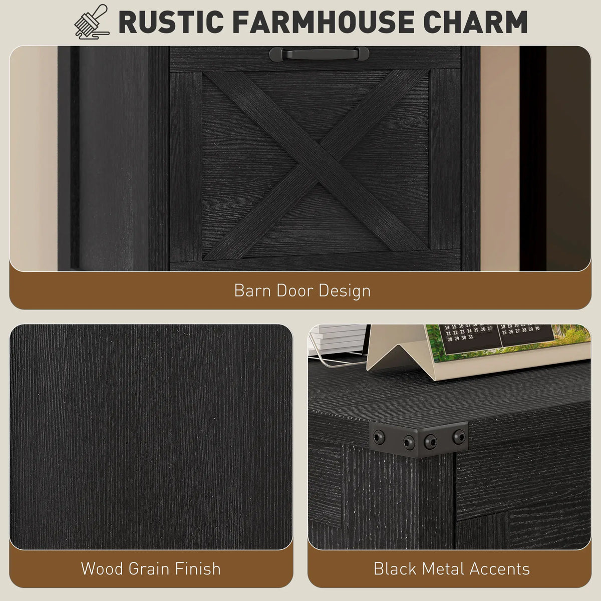 Vertical 2-Drawer Filing Cabinet, Rustic Farmhouse, A4 Letter Size, Distressed Black, Black Office Cabinets & Cupboards at Gallery Canada