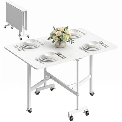 Six-Seater Drop-Leaf Dining Table with Wheels, White Dining Tables at Gallery Canada