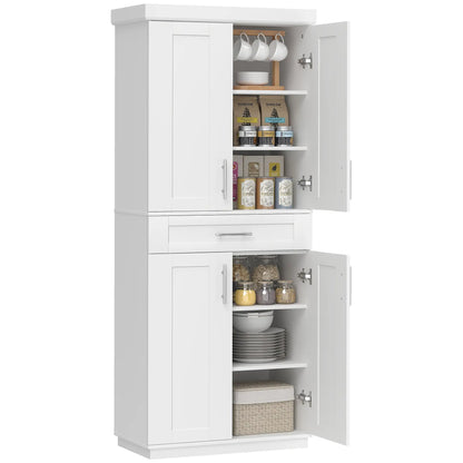 72" Storage Cabinet, Freestanding Kitchen Pantry Cabinet with 4 Doors, Drawer and 3 Adjustable Shelves, White Kitchen Pantry Cabinets at Gallery Canada