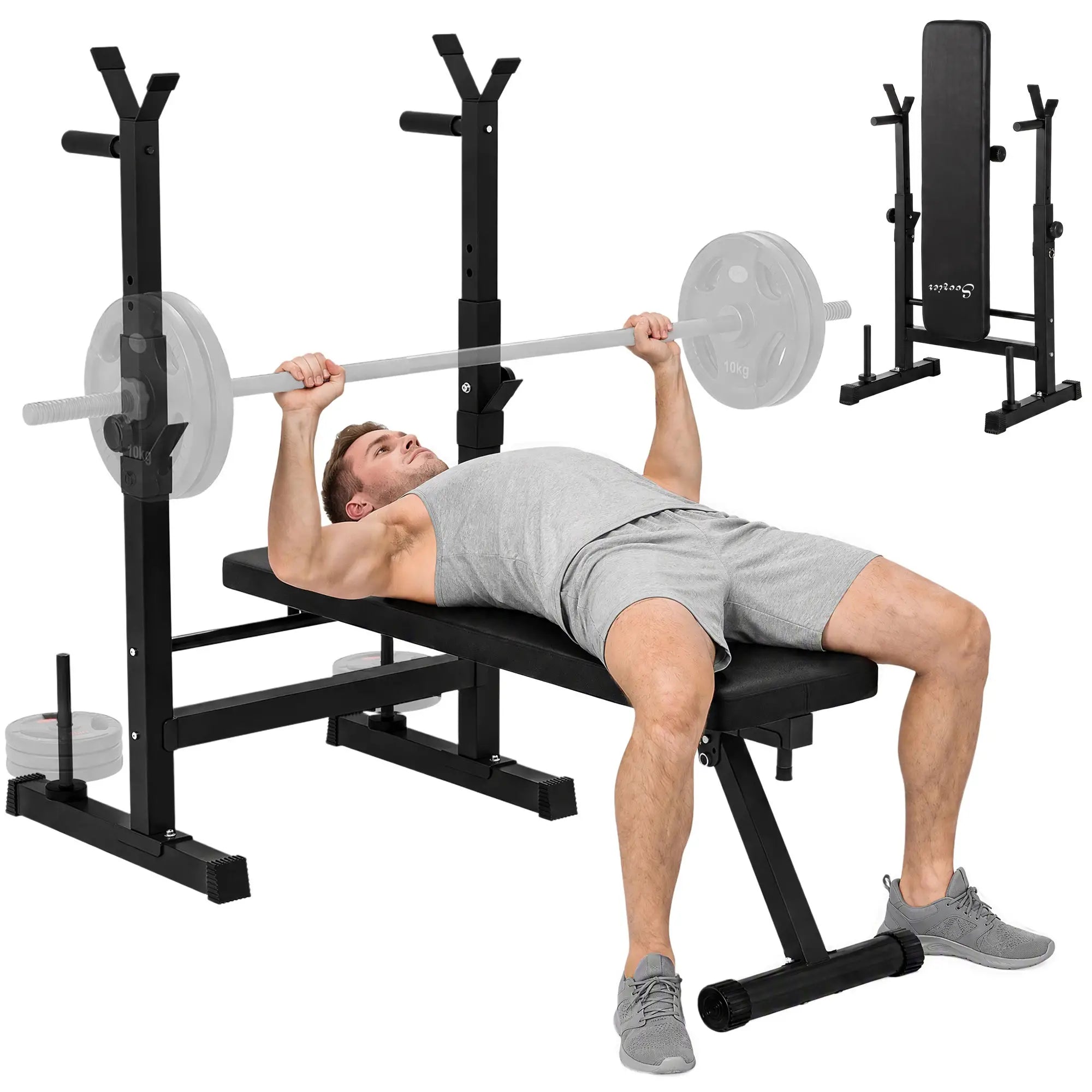 Adjustable Weight Bench, Foldable with Barbell Rack, Dip Station, Black Weight Benches at Gallery Canada