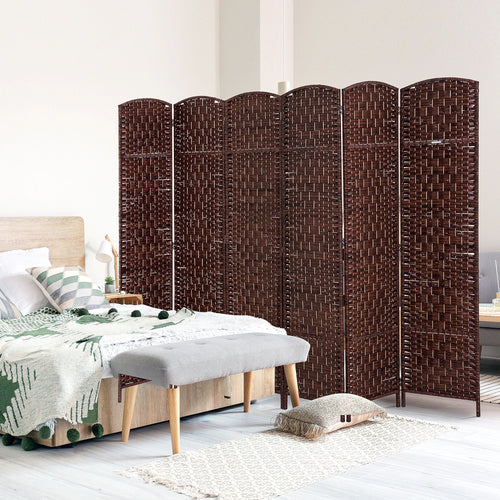 6ft Folding Room Divider, 6 Panel Wooden Frame, Brown