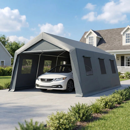 20 x 13 ft Portable Garage, Steel Frame, PE Canopy, Dark Grey Car Shelters at Gallery Canada