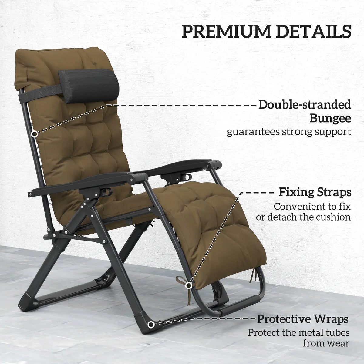 Folding Garden Chair, Reclining Zero Gravity Sun Lounger, Khaki Lounger Chairs at Gallery Canada