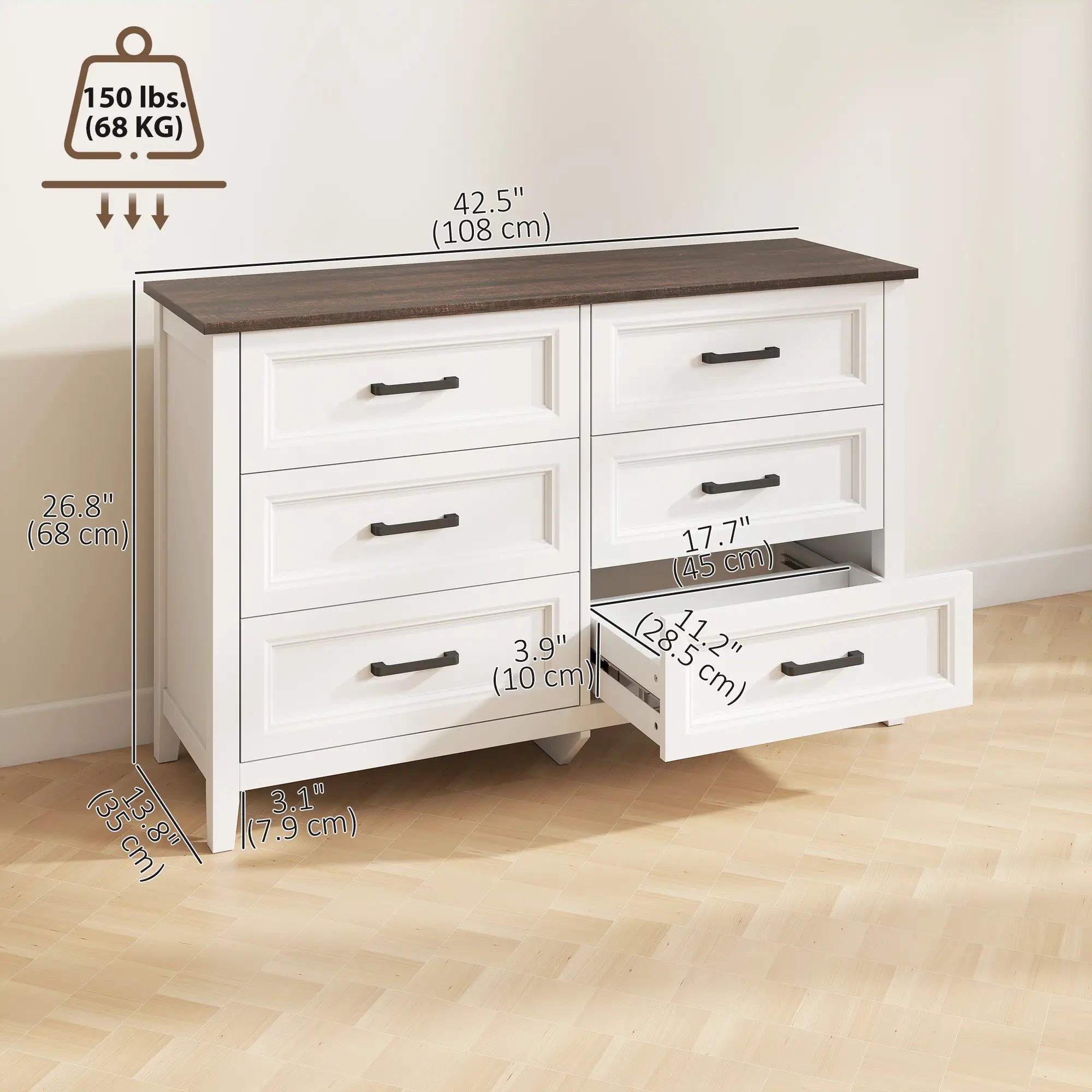 6-Drawer Wide Dresser Chest for Bedroom Living Room Closet Storage Cabinets at Gallery Canada