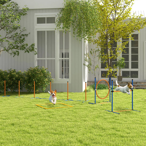 Dog Agility Training Equipment, Weave Poles, Adjustable Hurdle, Jump Ring