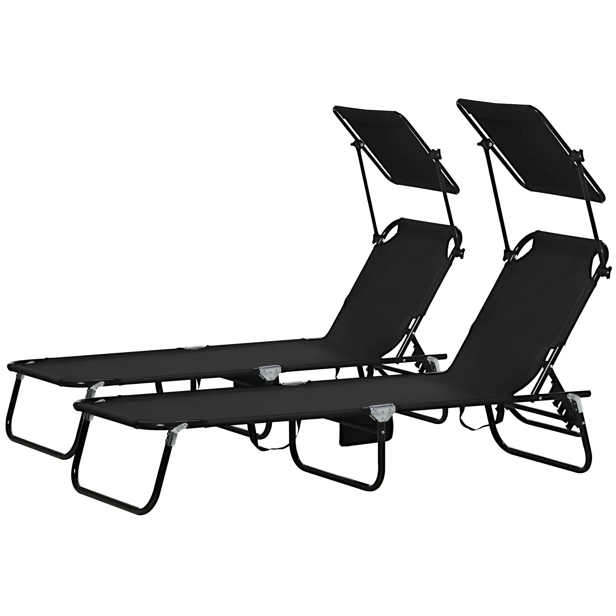 2 Piece Folding Chaise Lounges, Reclining Back, Sunshade, Black Lounger Chairs at Gallery Canada
