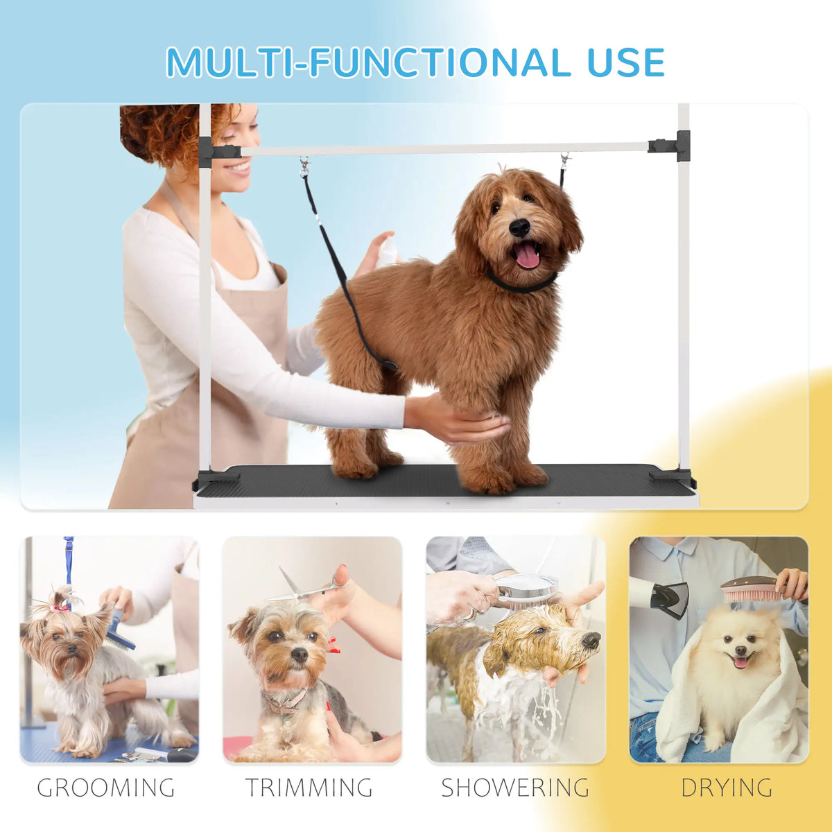 Adjustable Dog Grooming Table, 2 Safety Slings, Storage Basket, Black Dog Grooming Tables at Gallery Canada