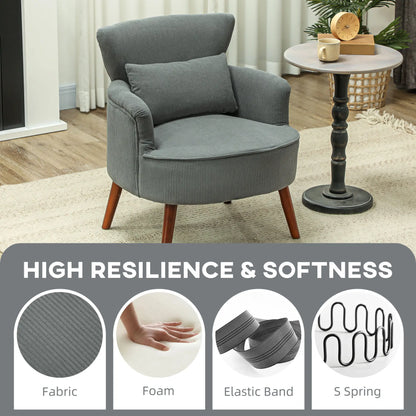 Modern Accent Chair, Upholstered Armchair, Solid Wood Legs, Lumbar Pillow, Grey Accent Chairs at Gallery Canada