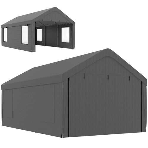 12 x 20ft Carport, 2 Roll-Up Doors, 4 Windows, Dark Grey