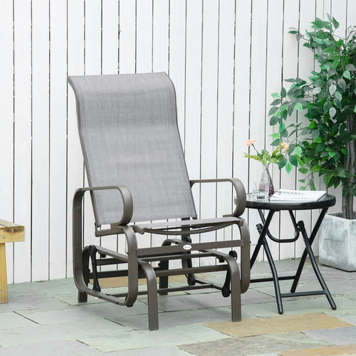 Patio Glider with Breathable Mesh, Outdoor Rocking Chair, Brown Grey