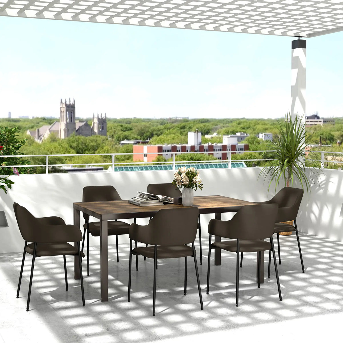 63"-94.5" Extendable Outdoor Dining Table, Steel Frame, Brown Patio Dinning Tables at Gallery Canada