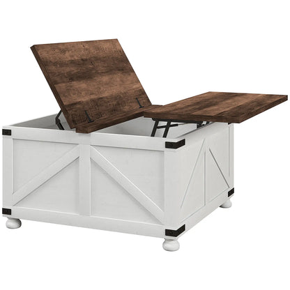 Lift Top Coffee Table, 32" Farmhouse with Hidden Compartment, Antique White, White Coffee Tables Antique White, Brown at Gallery Canada