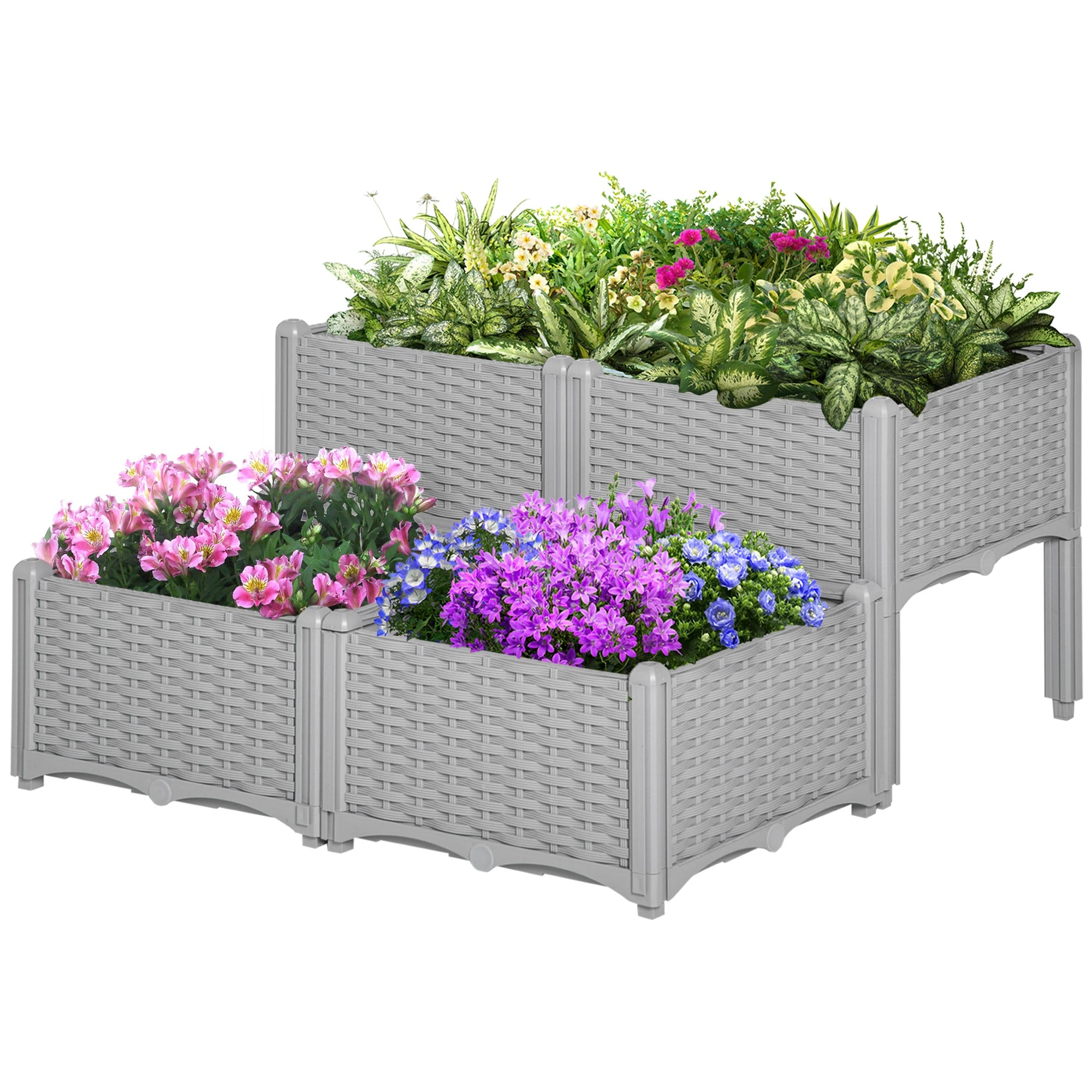 4-Piece Raised Garden Bed, PP Flower Bed, Vegetable Herb Grow Box, Grey Elevated Garden Beds Grey at Gallery Canada